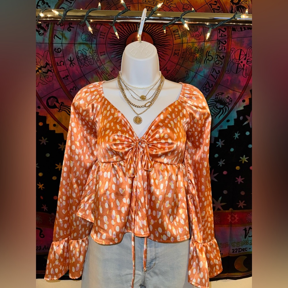 Orange Polka Dot Women's Top
